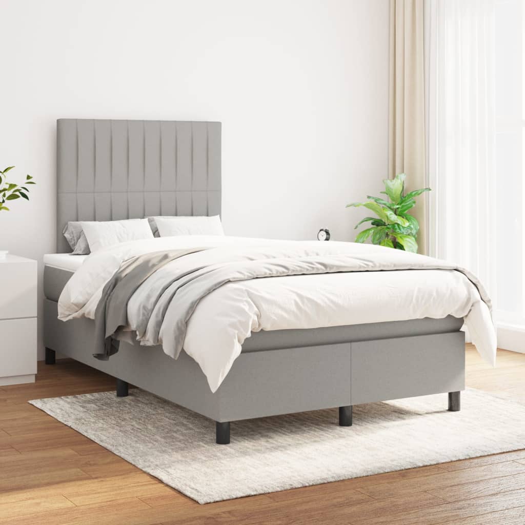 Sommier à lattes de lit et matelas gris clair 120x190 cm tissu - XIOS