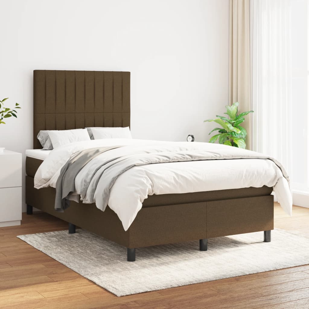 Sommier à lattes de lit et matelas marron foncé 120x190cm tissu - XIOS
