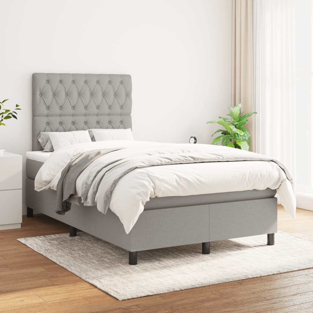 Sommier à lattes de lit et matelas gris clair 120x190 cm tissu - XIOS