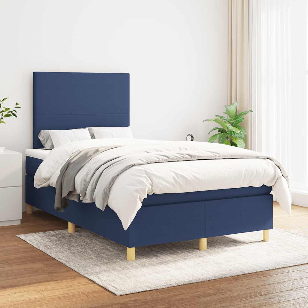 Sommier à lattes de lit avec matelas bleu 120x190 cm tissu - XIOS
