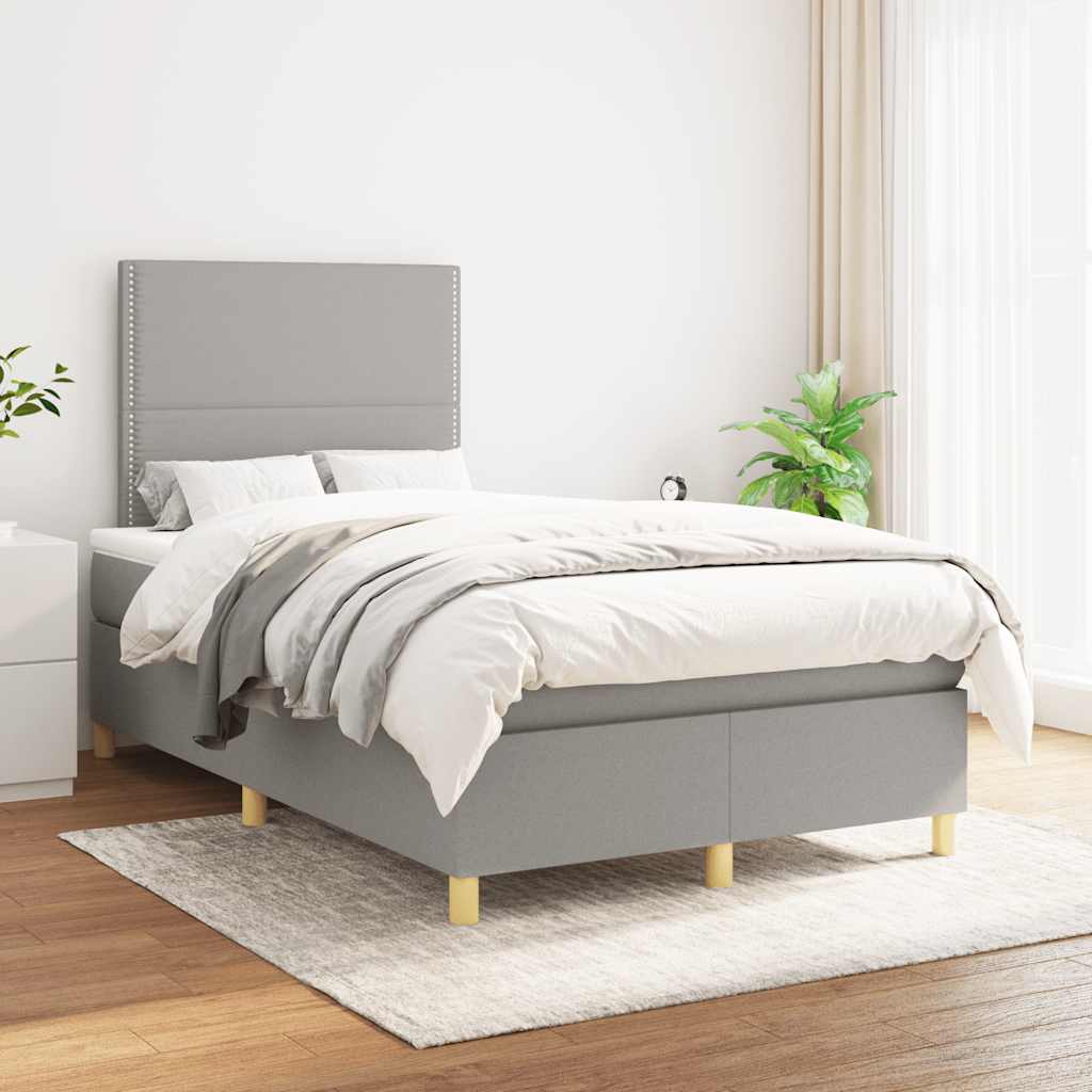 Sommier à lattes de lit et matelas gris clair 120x190 cm tissu - XIOS