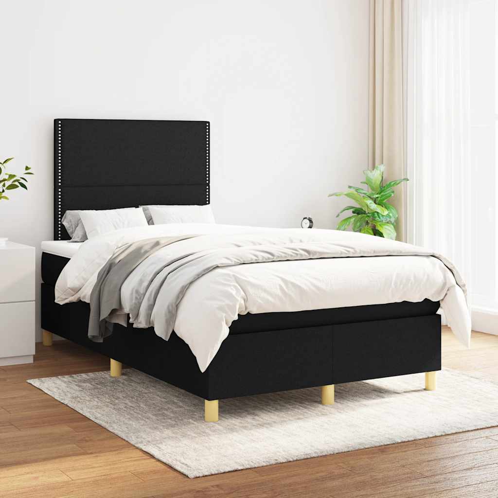 Sommier à lattes de lit avec matelas noir 120x190 cm tissu - XIOS
