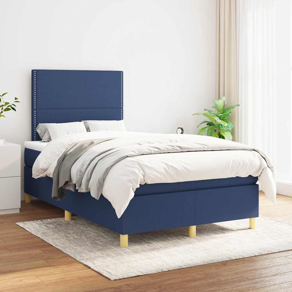 Sommier à lattes de lit avec matelas bleu 120x190 cm tissu - XIOS