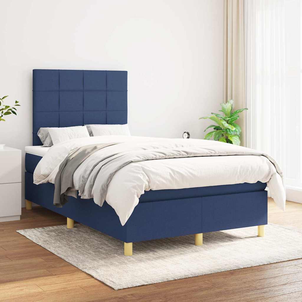 Sommier à lattes de lit avec matelas bleu 120x190 cm tissu - XIOS