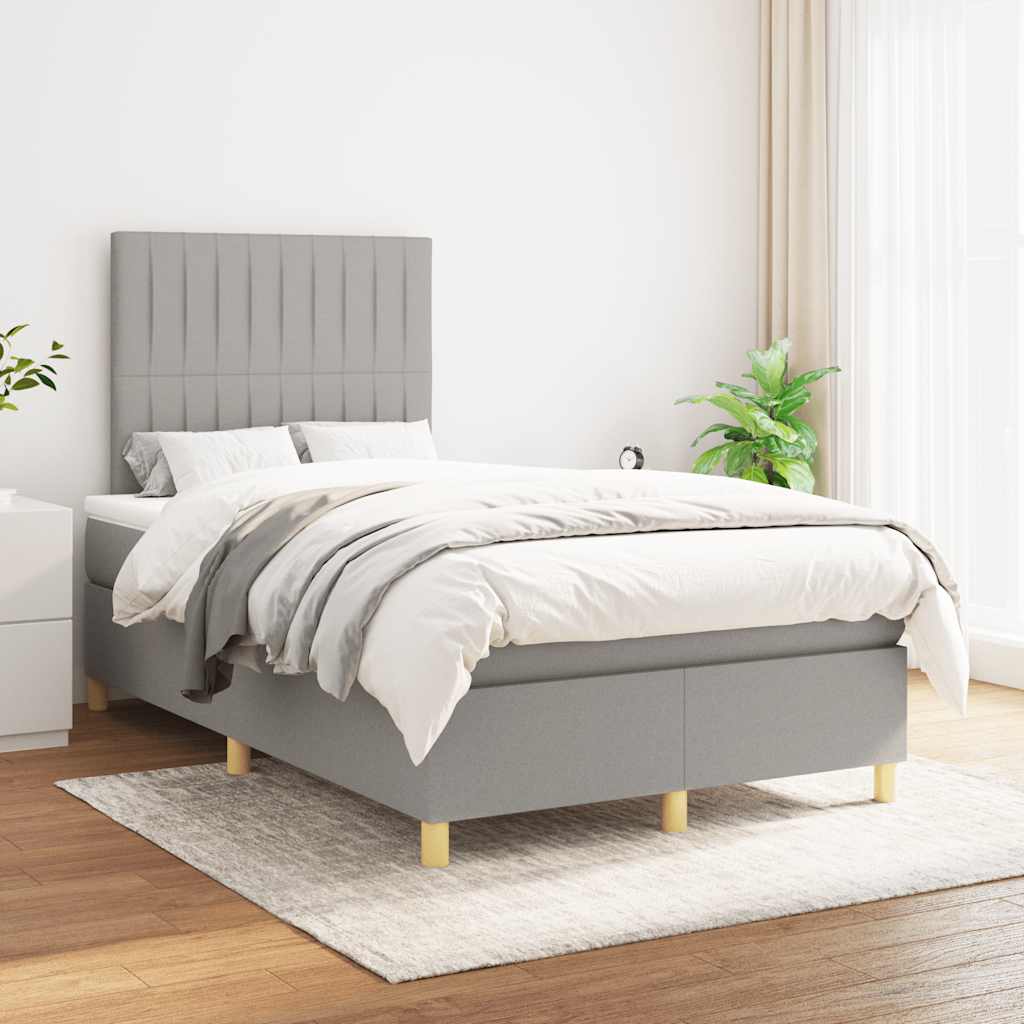 Sommier à lattes de lit et matelas gris clair 120x190 cm tissu - XIOS