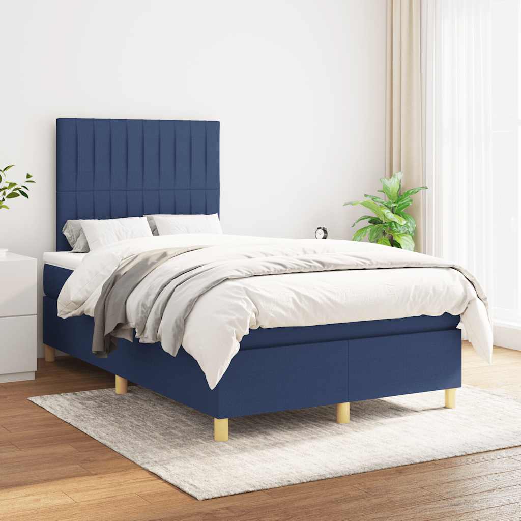 Sommier à lattes de lit avec matelas bleu 120x190 cm tissu - XIOS
