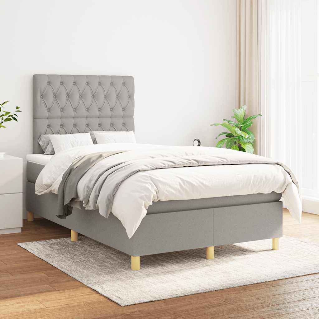 Sommier à lattes de lit et matelas gris clair 120x190 cm tissu - XIOS