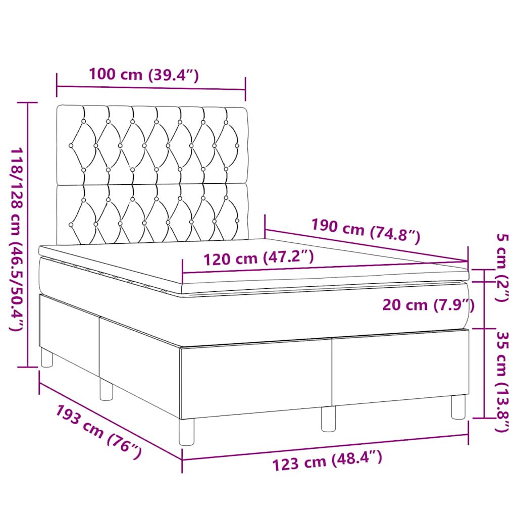 Sommier à lattes de lit et matelas marron foncé 120x190cm tissu - XIOS