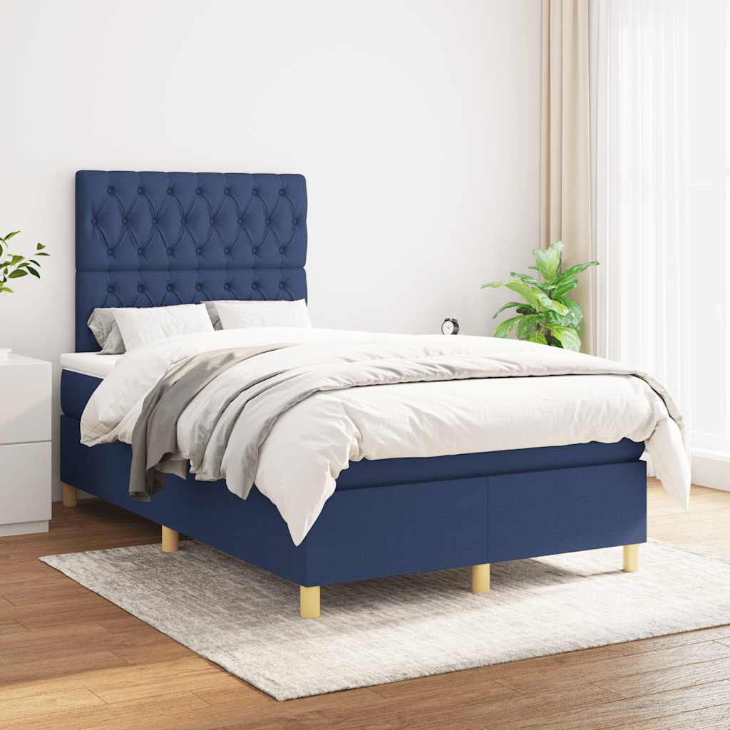 Sommier à lattes de lit avec matelas bleu 120x190 cm tissu - XIOS