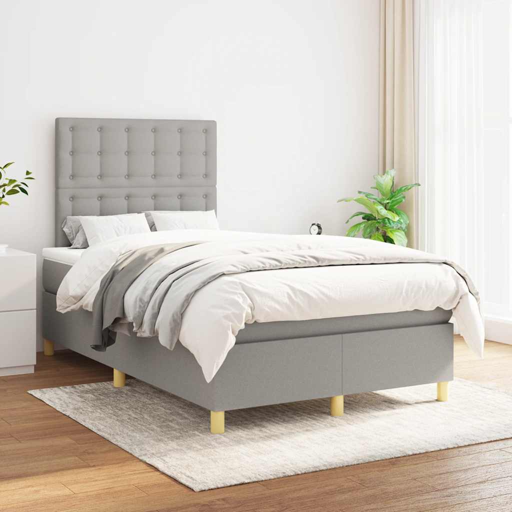 Sommier à lattes de lit et matelas gris clair 120x190 cm tissu - XIOS