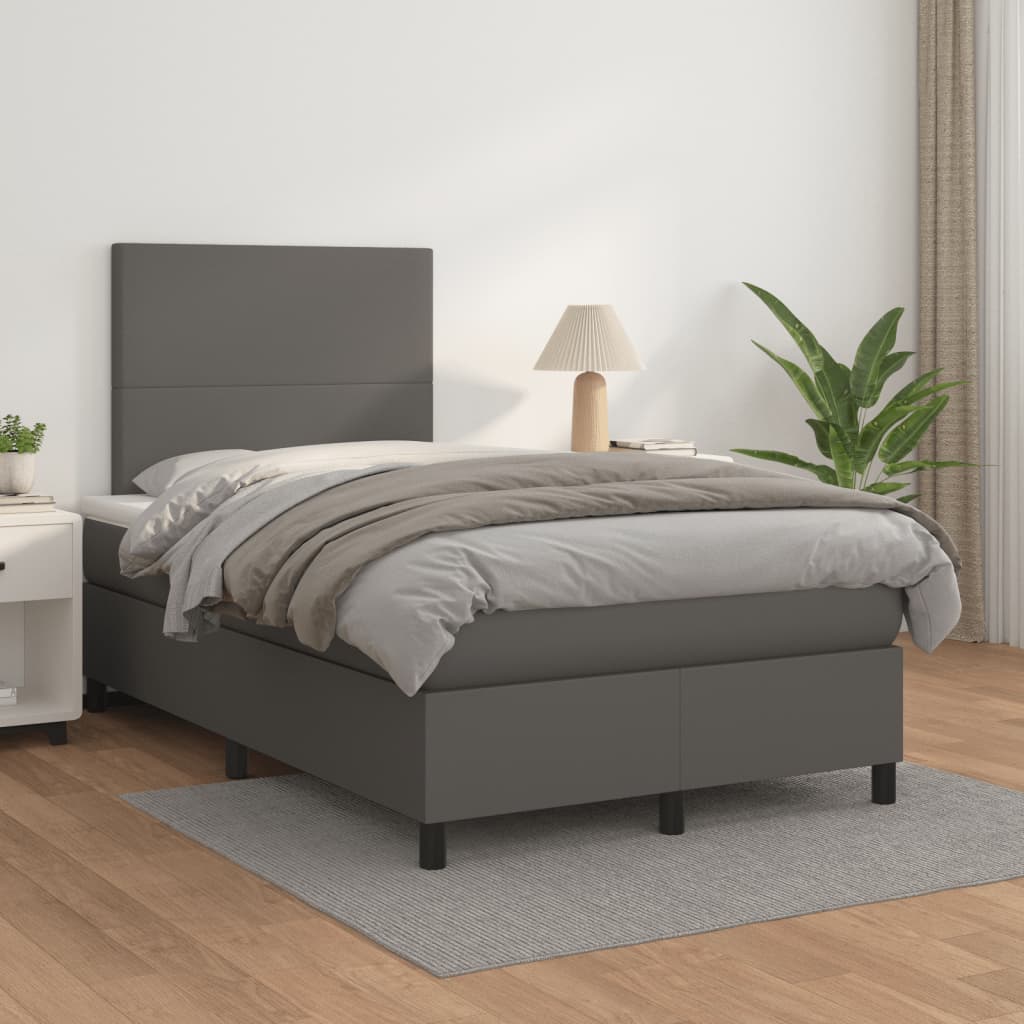 Sommier à lattes de lit avec matelas gris 120x190 cm similicuir - XIOS
