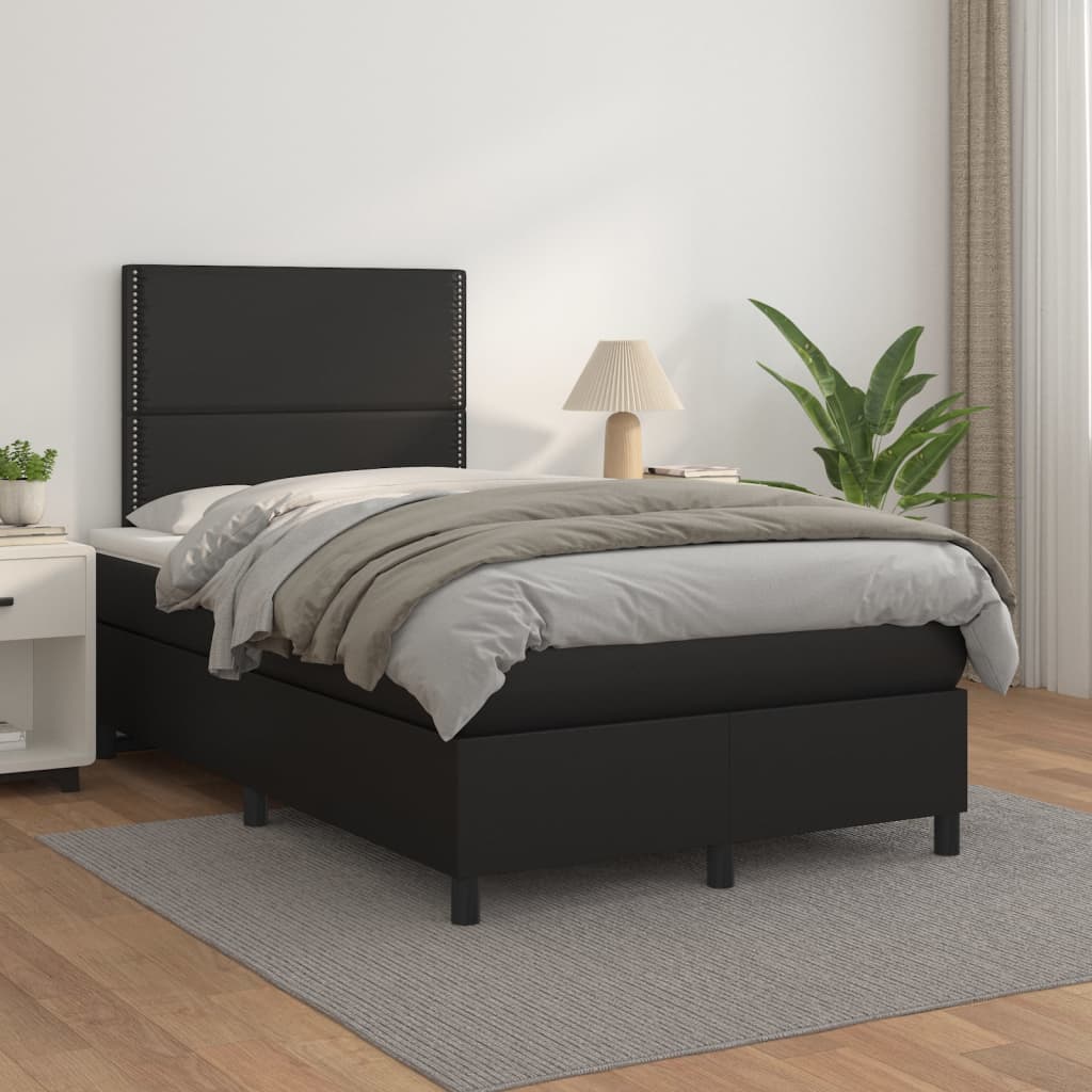 Sommier à lattes de lit avec matelas noir 120x190 cm similicuir - XIOS