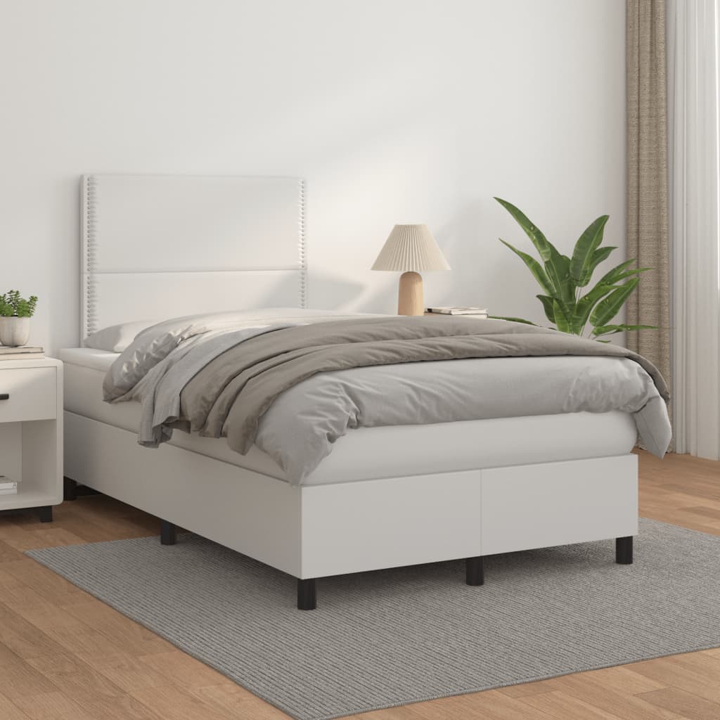 Sommier à lattes de lit avec matelas blanc 120x190cm similicuir - XIOS