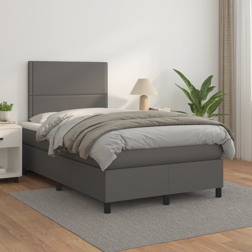 Sommier à lattes de lit avec matelas gris 120x190 cm similicuir - XIOS
