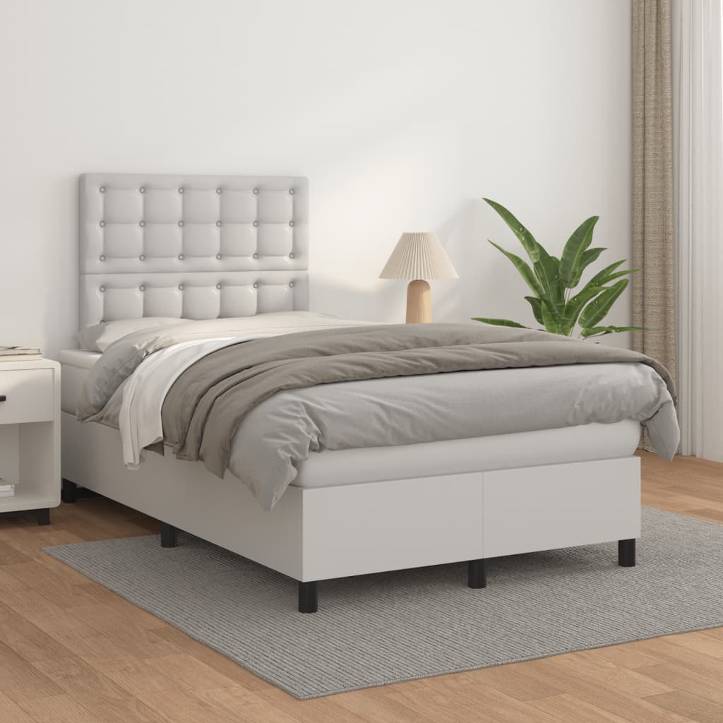 Sommier à lattes de lit avec matelas blanc 120x190cm similicuir - XIOS