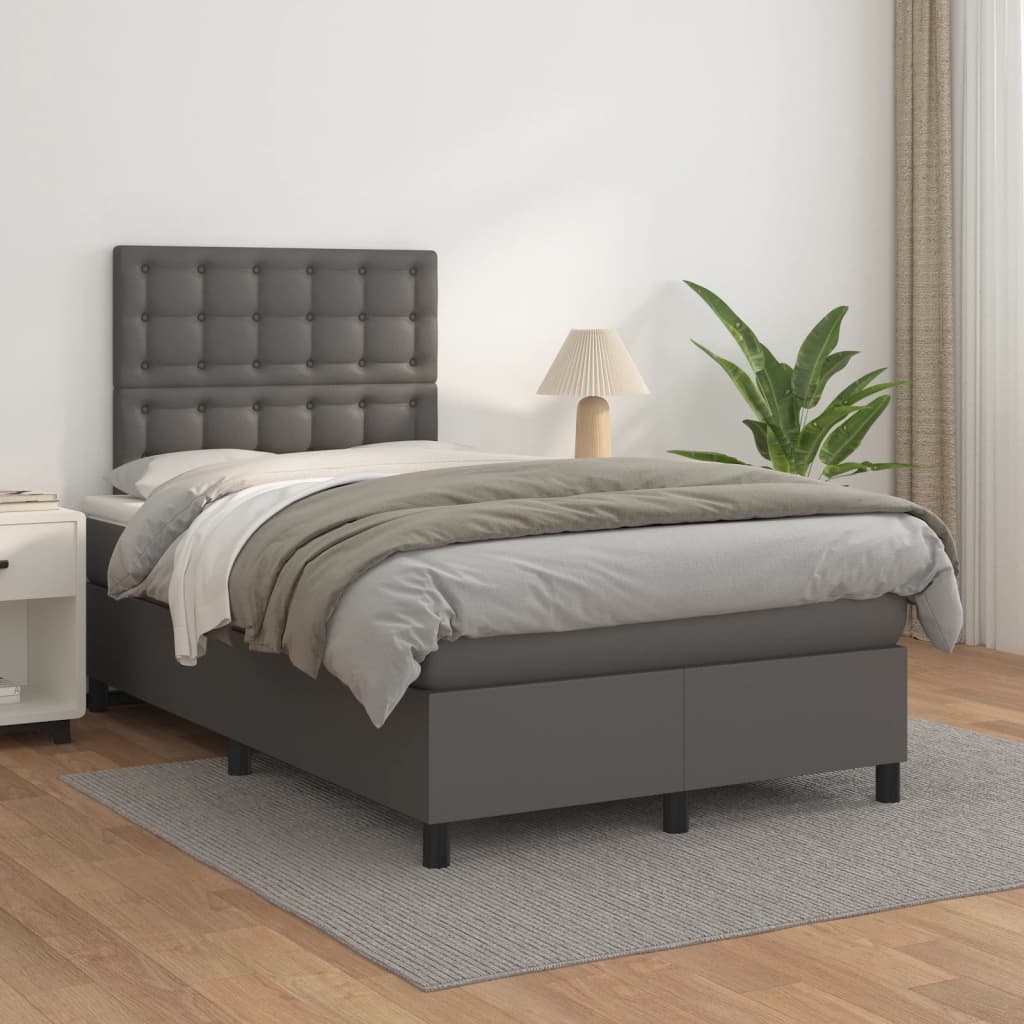 Sommier à lattes de lit avec matelas gris 120x190 cm similicuir - XIOS