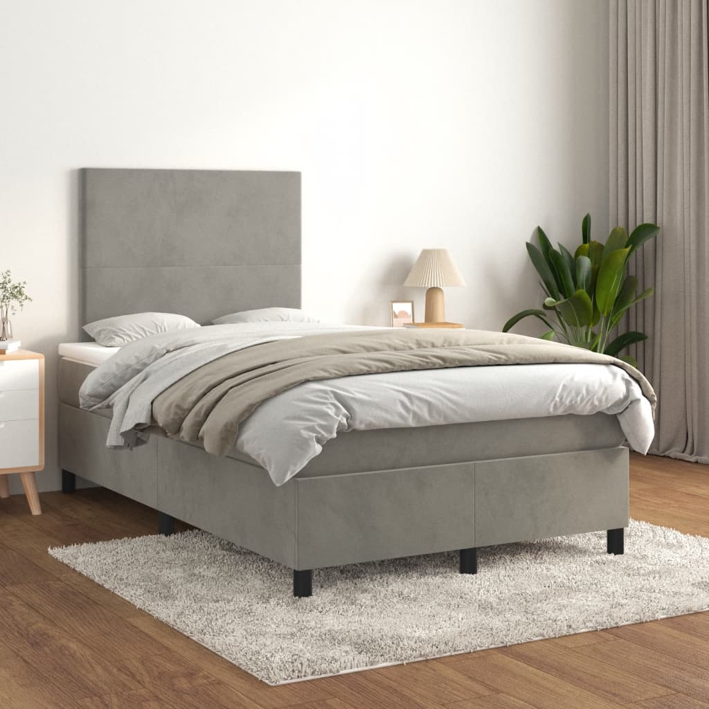 Sommier à lattes de lit et matelas gris clair 120x190cm velours - XIOS