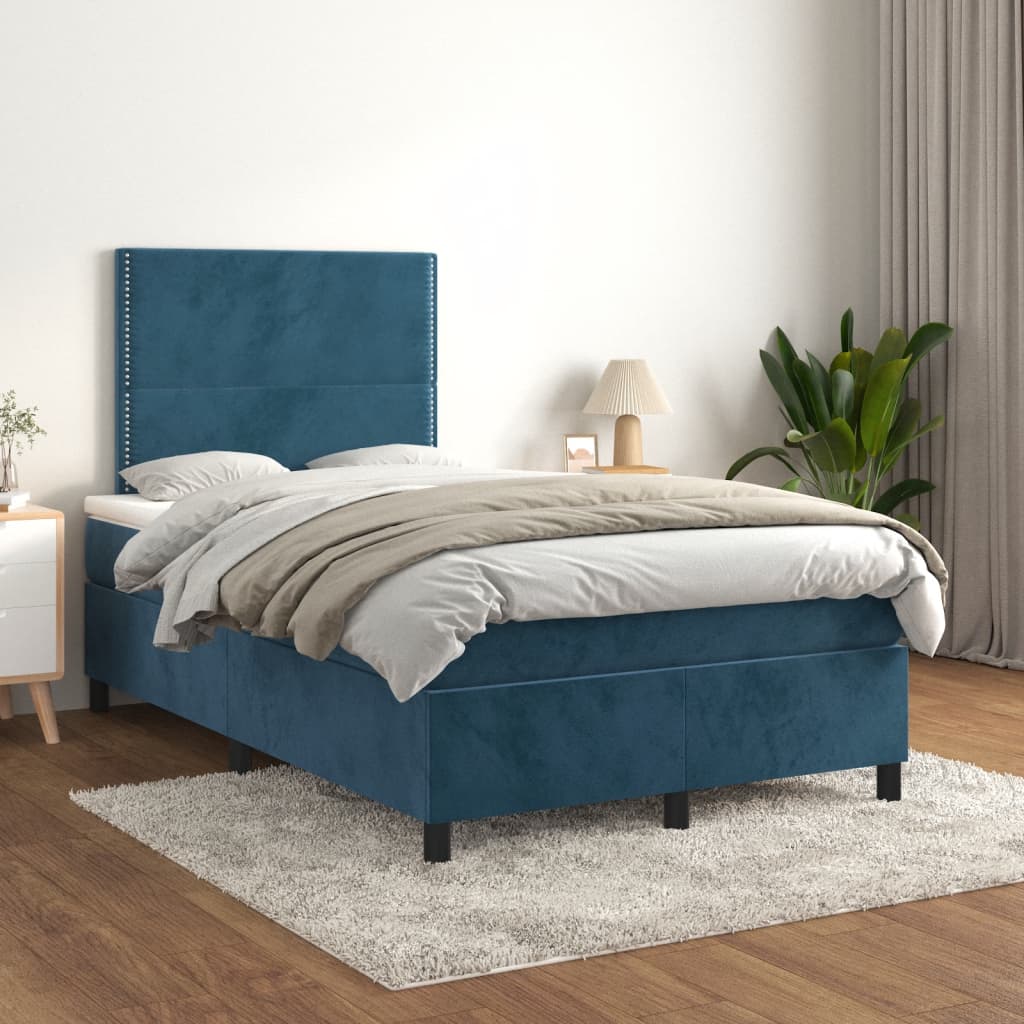 Sommier à lattes de lit et matelas bleu foncé 120x190cm velours - XIOS