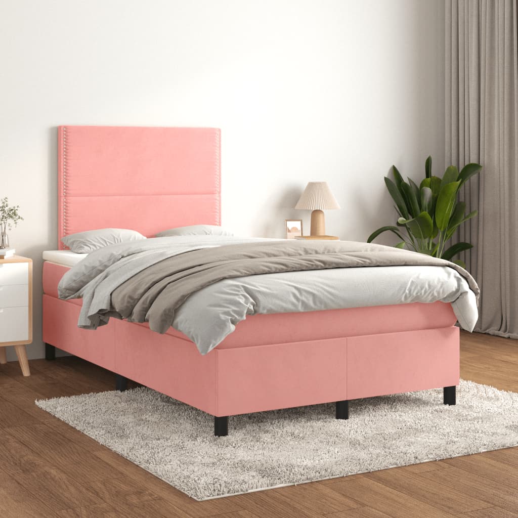 Sommier à lattes de lit avec matelas rose 120x190 cm velours - XIOS