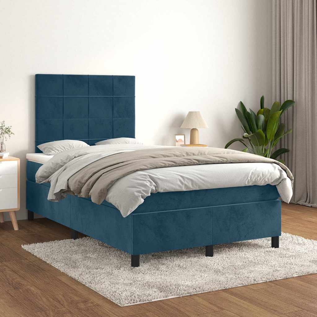 Sommier à lattes de lit et matelas bleu foncé 120x190cm velours - XIOS