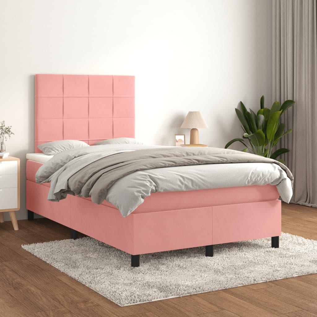 Sommier à lattes de lit avec matelas rose 120x190 cm velours