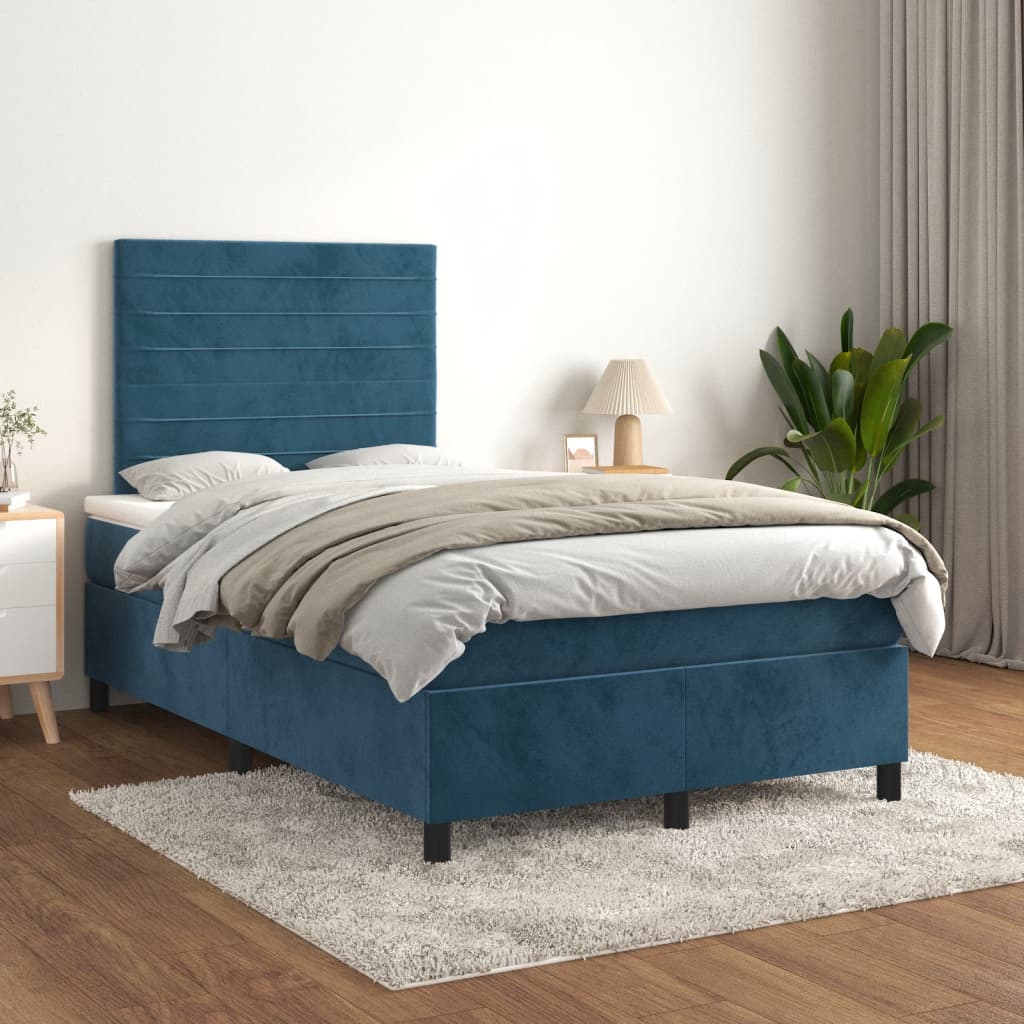 Sommier à lattes de lit et matelas bleu foncé 120x190cm velours - XIOS