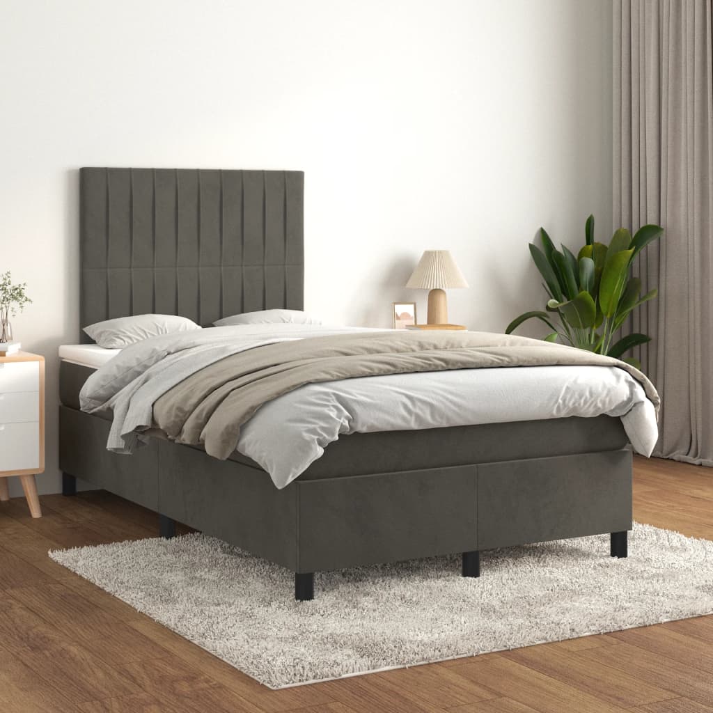 Sommier à lattes de lit et matelas gris foncé 120x190cm velours - XIOS