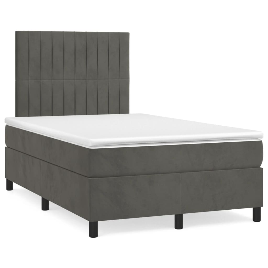 Sommier à lattes de lit et matelas gris foncé 120x190cm velours - XIOS