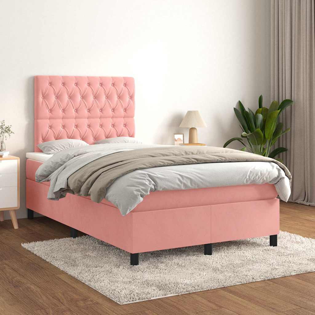 Sommier à lattes de lit avec matelas rose 120x190 cm velours - XIOS