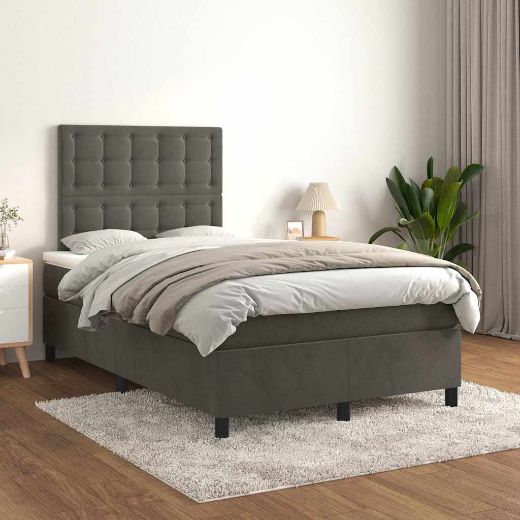 Sommier à lattes de lit et matelas gris foncé 120x190cm velours - XIOS