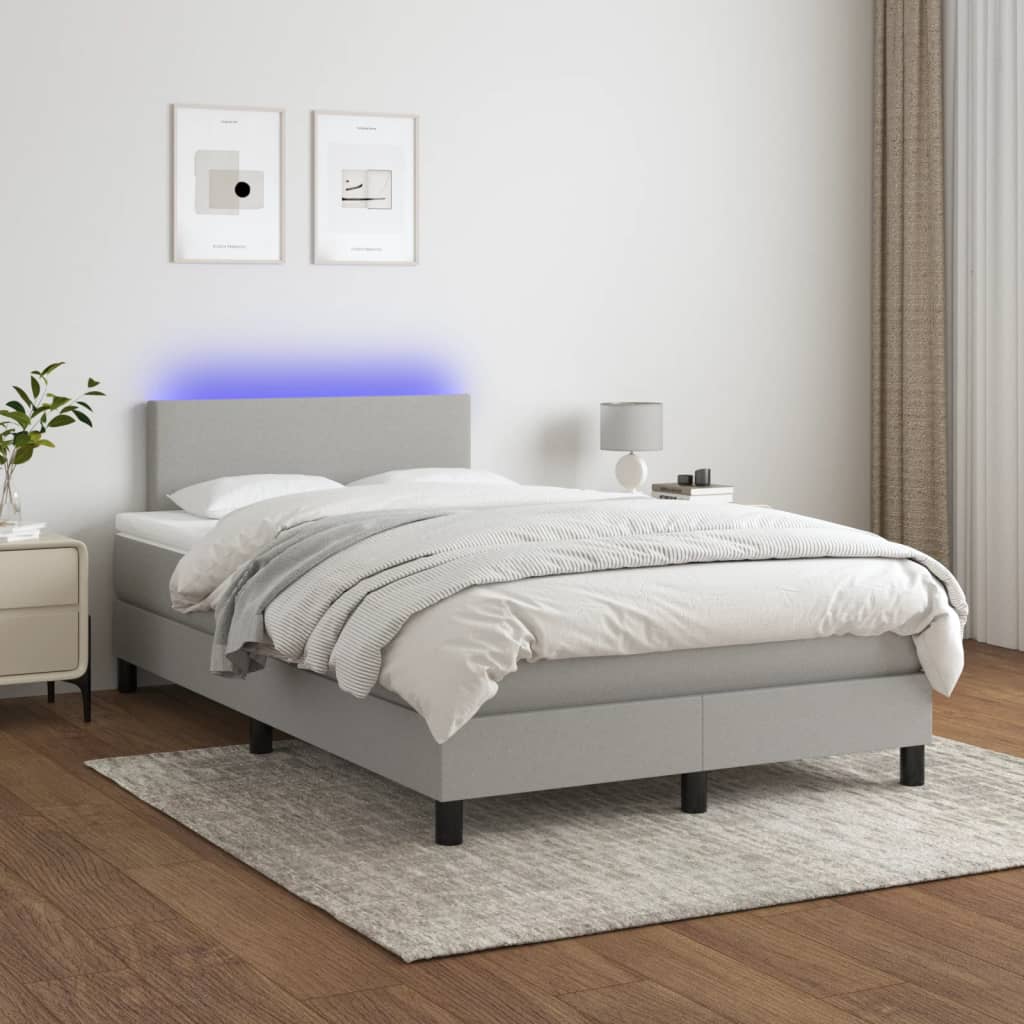 Sommier à lattes de lit matelas LED gris clair 120x190 cm tissu - XIOS