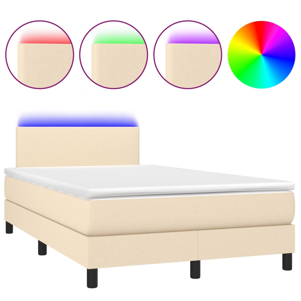 Sommier à lattes de lit matelas et LED crème 120x190 cm tissu - XIOS