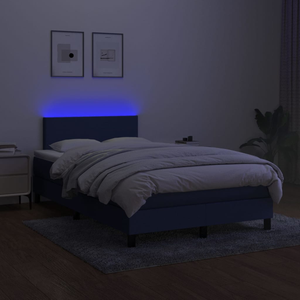 Sommier à lattes de lit matelas et LED bleu 120x190 cm tissu - XIOS