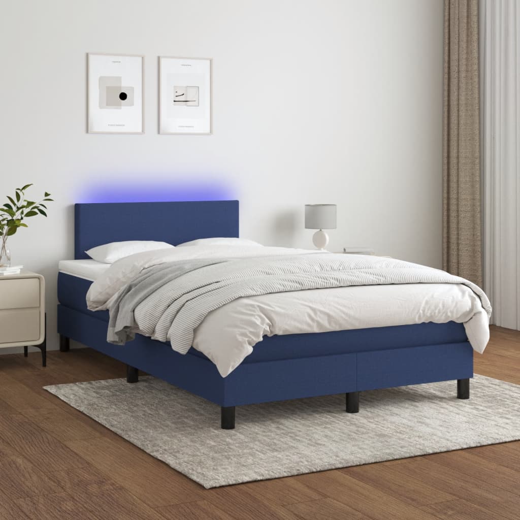 Sommier à lattes de lit matelas et LED bleu 120x190 cm tissu - XIOS