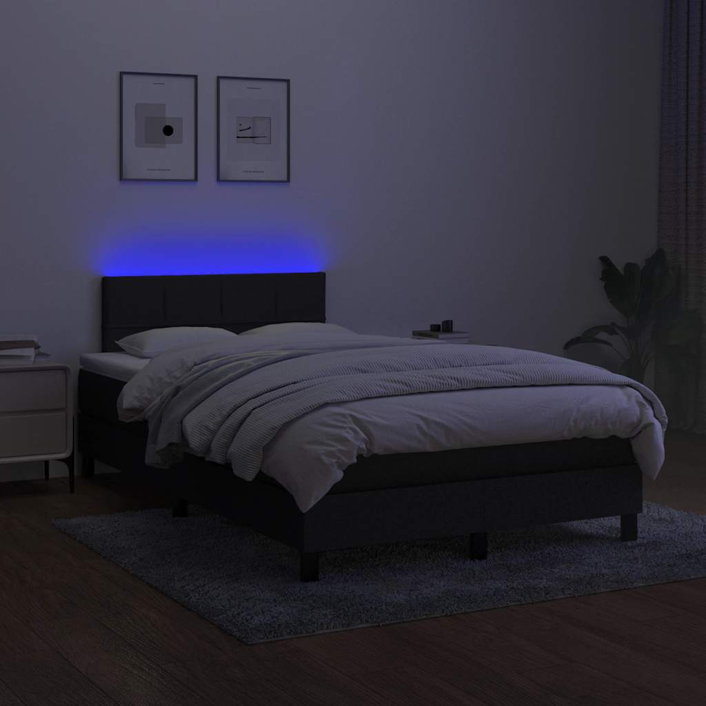 Sommier à lattes de lit matelas et LED noir 120x190 cm tissu - XIOS