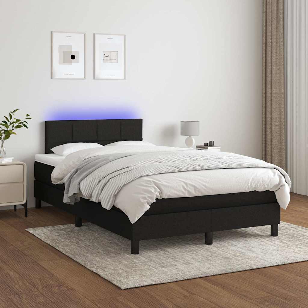 Sommier à lattes de lit matelas et LED noir 120x190 cm tissu - XIOS