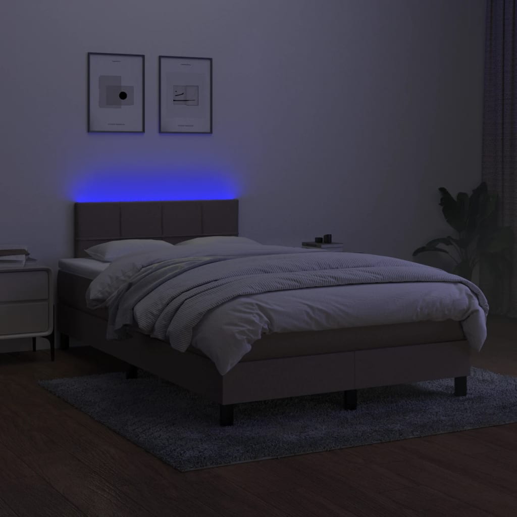 Sommier à lattes de lit matelas et LED taupe 120x190 cm tissu - XIOS