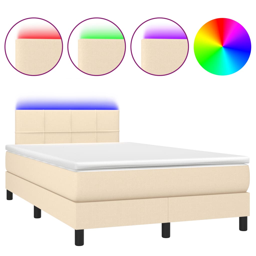 Sommier à lattes de lit matelas et LED crème 120x190 cm tissu - XIOS