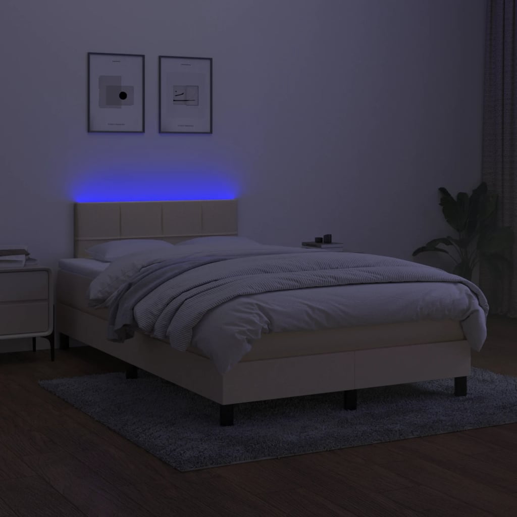 Sommier à lattes de lit matelas et LED crème 120x190 cm tissu - XIOS