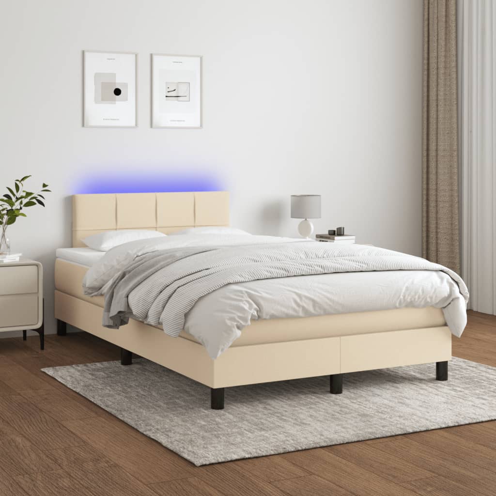 Sommier à lattes de lit matelas et LED crème 120x190 cm tissu - XIOS