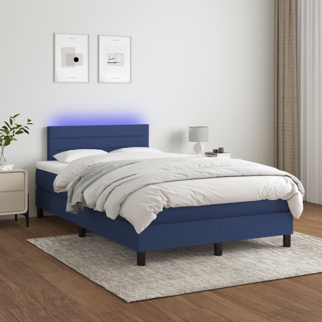 Sommier à lattes de lit matelas et LED bleu 120x190 cm tissu - XIOS