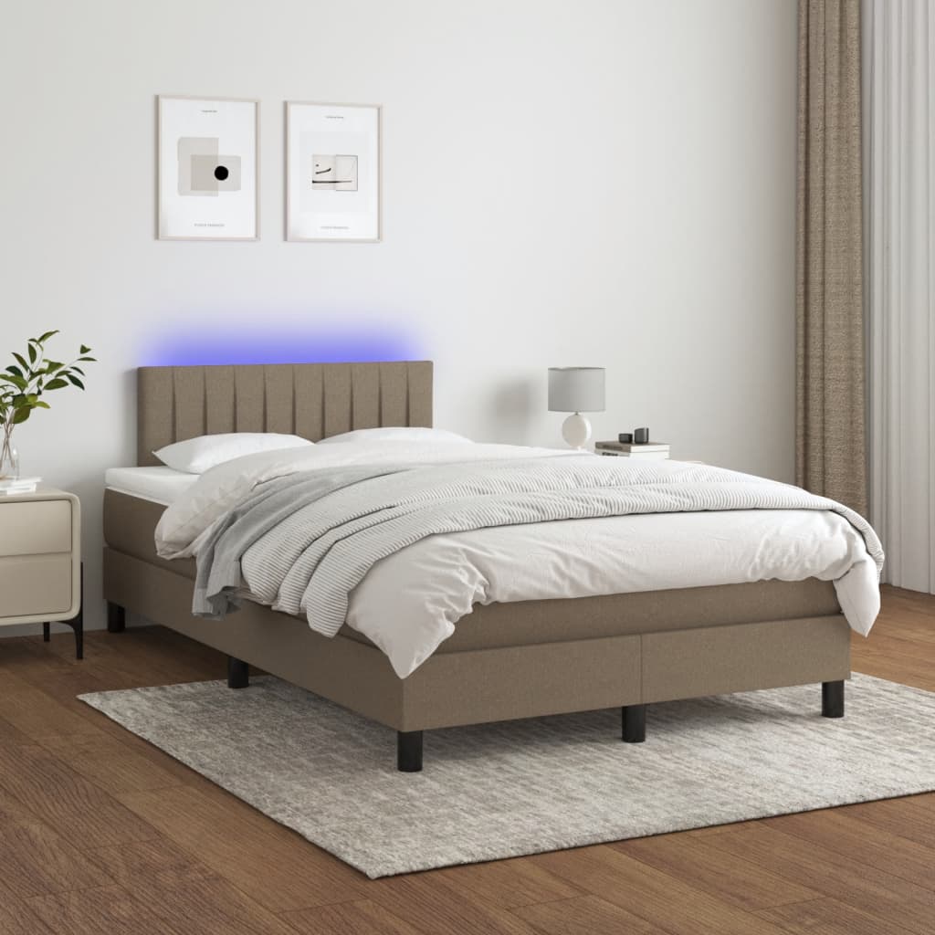 Sommier à lattes de lit matelas et LED taupe 120x190 cm tissu - XIOS