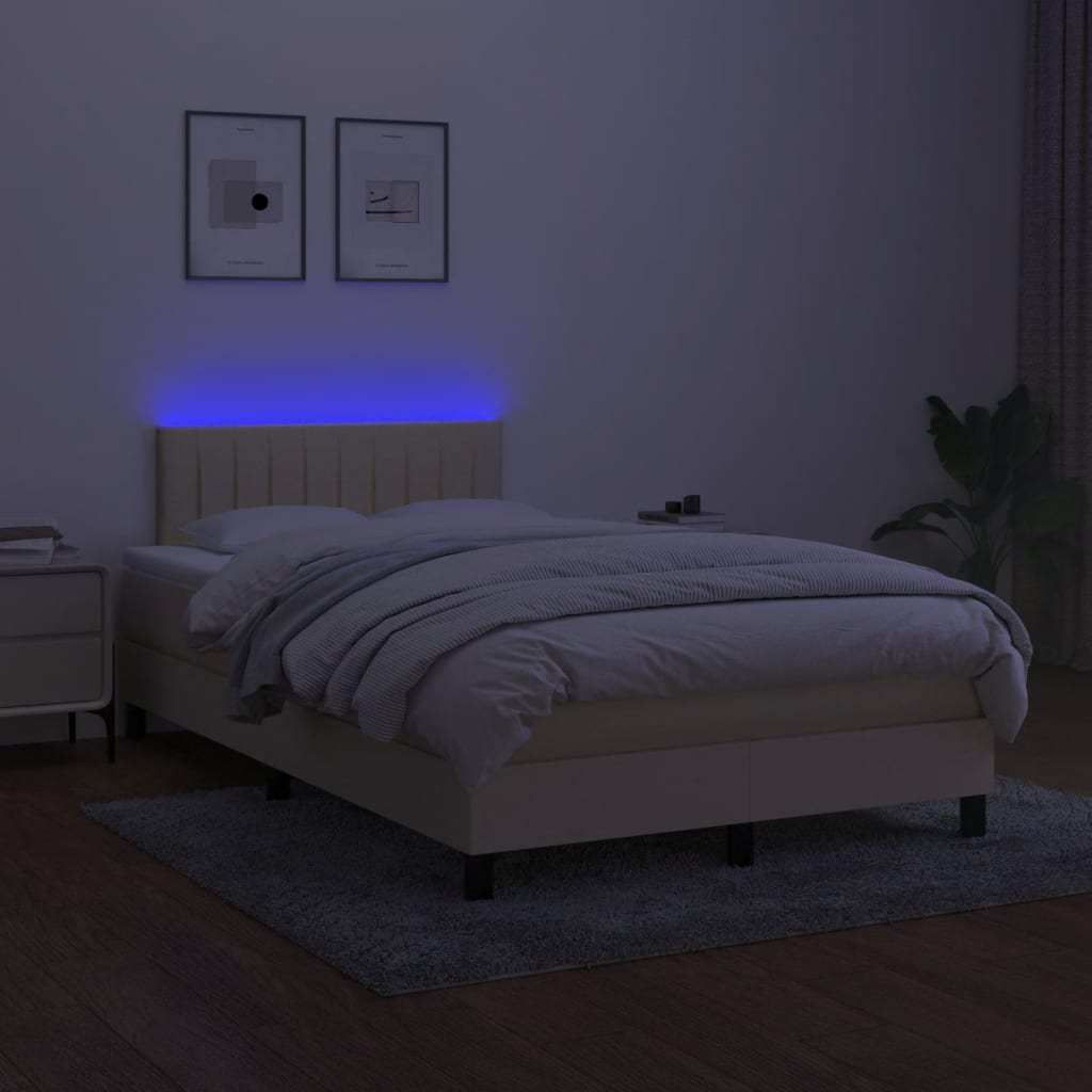 Sommier à lattes de lit matelas et LED crème 120x190 cm tissu - XIOS