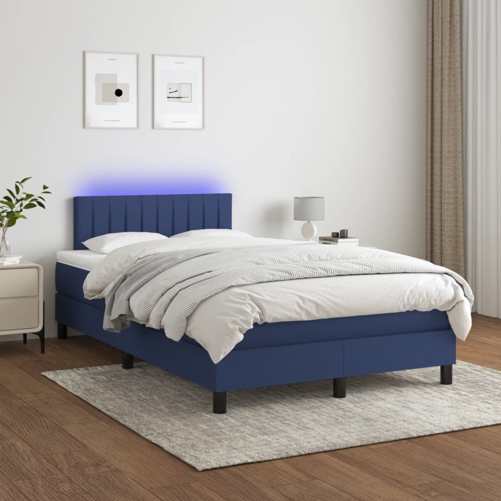 Sommier à lattes de lit matelas et LED bleu 120x190 cm tissu - XIOS