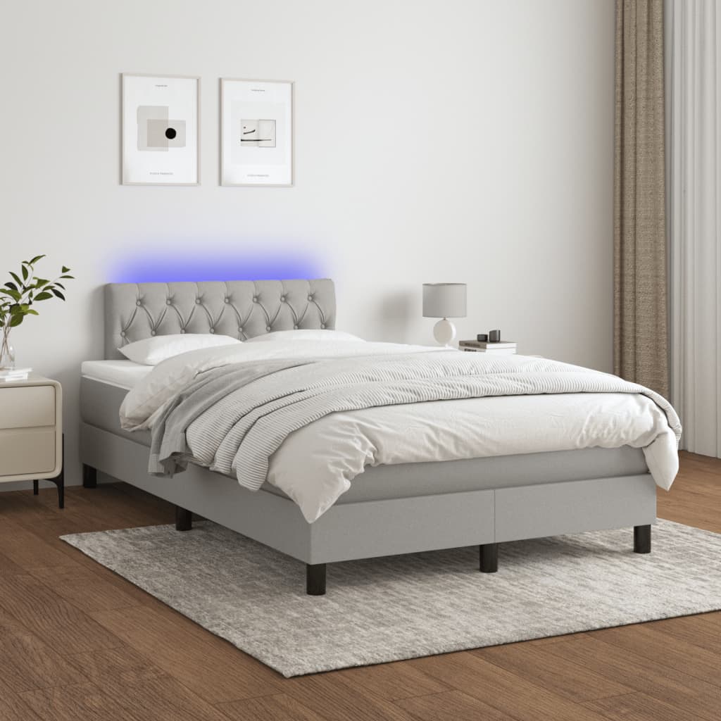 Sommier à lattes de lit matelas LED gris clair 120x190 cm tissu - XIOS