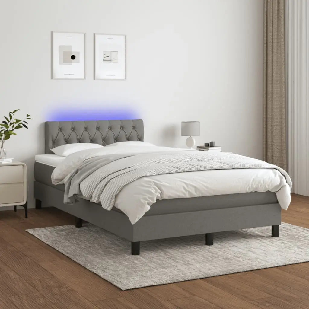 Sommier à lattes de lit matelas LED gris foncé 120x190 cm tissu - XIOS