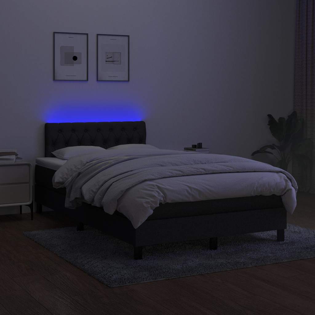 Sommier à lattes de lit matelas et LED noir 120x190 cm tissu - XIOS