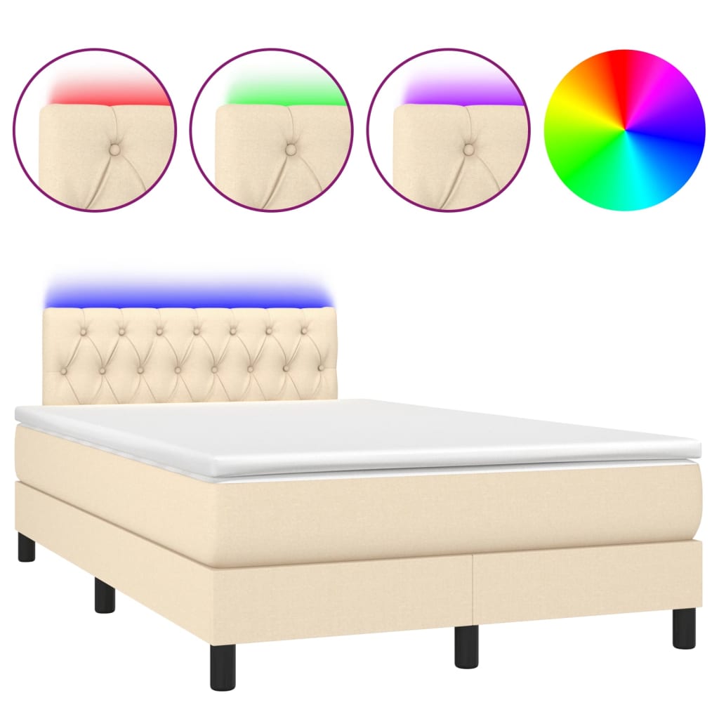 Sommier à lattes de lit matelas et LED crème 120x190 cm tissu - XIOS