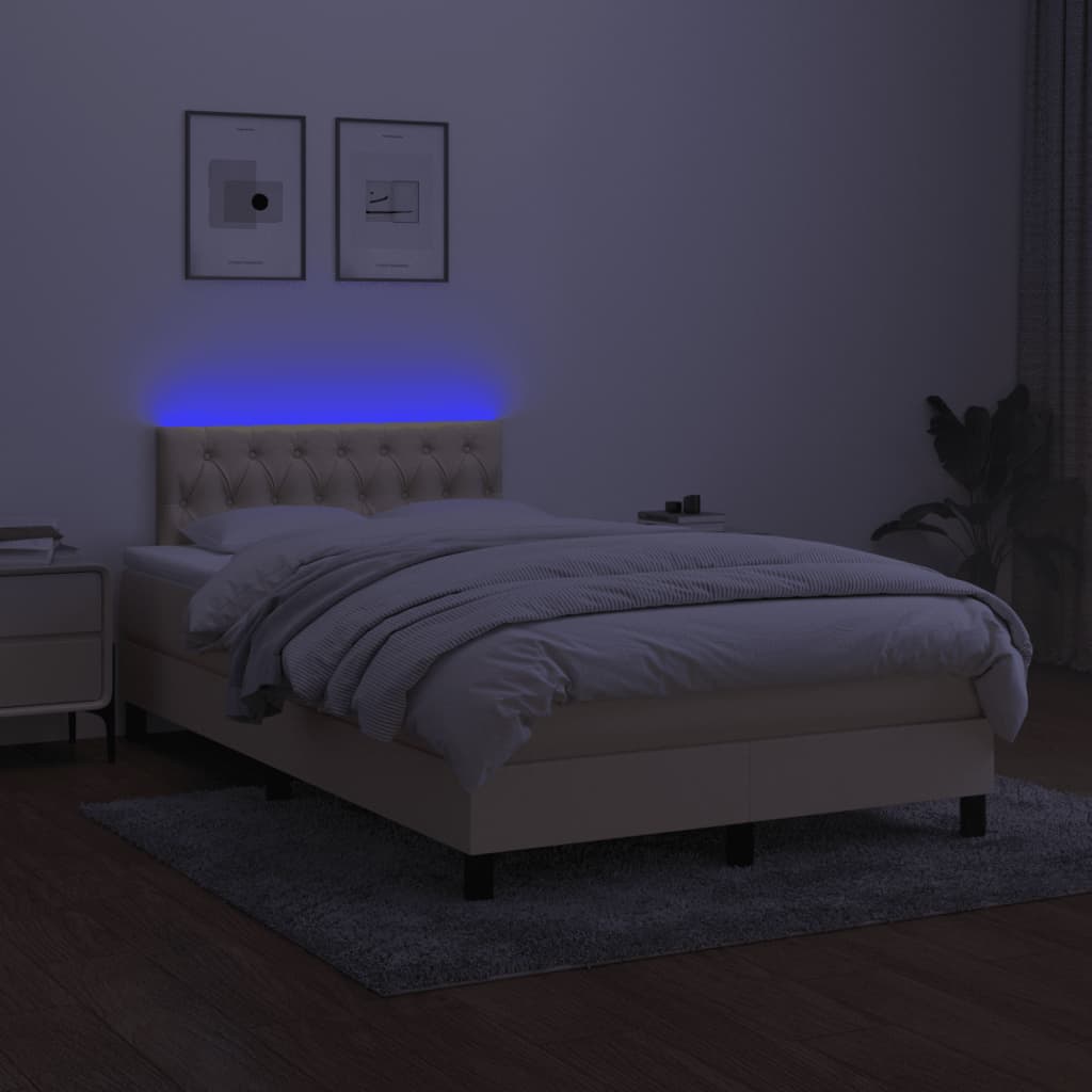 Sommier à lattes de lit matelas et LED crème 120x190 cm tissu - XIOS