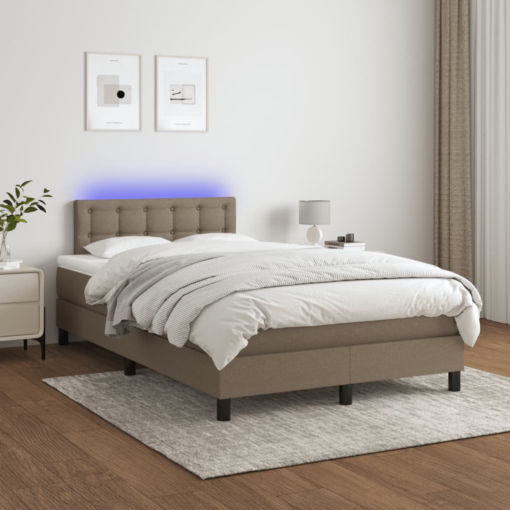 Sommier à lattes de lit matelas et LED taupe 120x190 cm tissu - XIOS